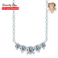 Serenity วัน D สี5หินเต็ม Moissanite ยิ้มสร้อยคอสำหรับผู้หญิง S925แผ่นเงิน Pt950คอโซ่เครื่องประดับ Fine