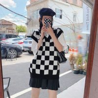 Vest Women Chessboard Knit New Loose Versatile