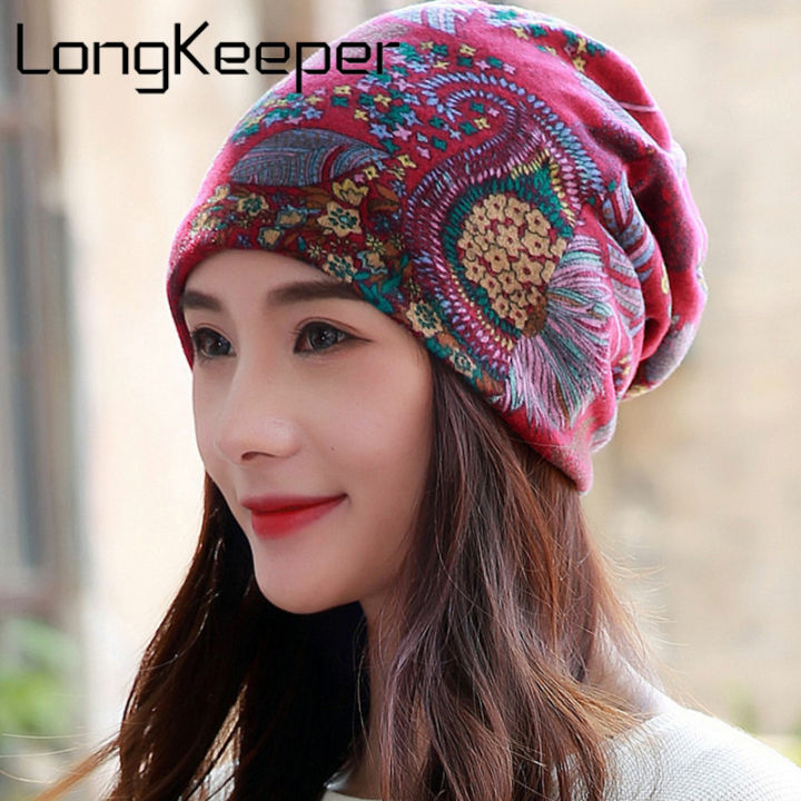 longkeeper-6สีผู้หญิง-beanies-หมวกฤดูใบไม้ผลิผู้หญิงหมวกหมวกสำหรับผู้หญิงหมวก3วิธีในการสวมใส่-bonnet