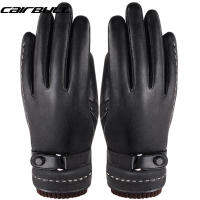 1 pair Women Leather Gloves Autumn Winter Thermal Touch Screen Gloves for Driving Electromobile