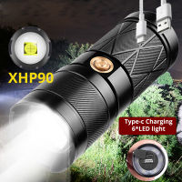 Camping &amp; Hiking Torch Light Powerful XHP90 +6*led Flashlight Super Bright Torch USB Chargeable Tactical Flashlight XHP90 Lamp As Power B