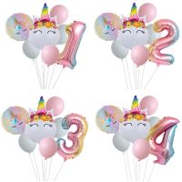 Rainbow Unicorn Balloon Number Foil Globos 1 2 3 4 Years Old Birthday Party Decoration Kid Unicorn Theme Party Wedding Balls Toy Balloons