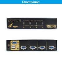 Charmvision VK401A 4 into 1 Desktop Automatically 4 Posts KVM Audio Switcher Hotkey with HDDB VGA 2 USB Keyboard Mouse Switches