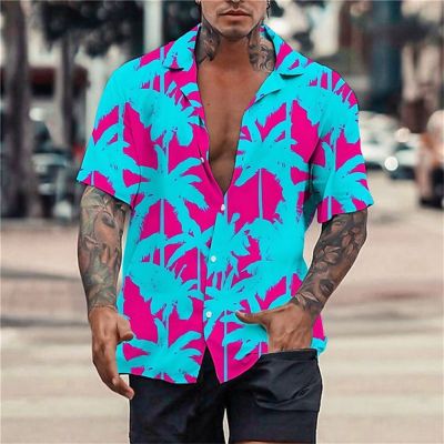 เสื้อเชิ้ตฮาวายสำหรับฤดูร้อน2022เสื้อยืด3D เสื้อย้อนยุคลายต้นมะพร้าวแขนสั้นชายเสื้อพักร้อนเสื้อยืดชายหาด