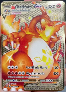 New Pokemon Vmax Shiny Gold Dark Charizard Pikachu Metal Card Game Tag Team  Fighting Order Series Children's Toys