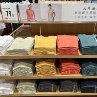 UNIQLO U Home [ผ้าฝ้ายแอมโมเนียเหลว] ชุดใหม่ฤดูใบไม้ผลิและชุดเดรสหน้าร้อนเสื้อยืดคอปกกลมสีสบายๆ435193/444517แขนสั้น