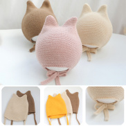 Cartoon Ears Newborn Baby Hat Soft Cotton Solid Color Knitted Ear