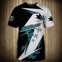 San Jose fashion casual men Sharks t-shirt Stitching design geometric pattern cartoon fish print cool tops