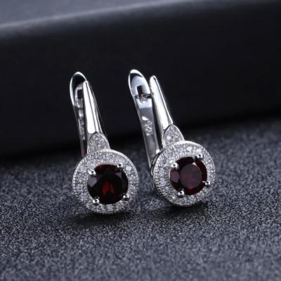 GEMS BALLET 2.10Ct Natural Red Garnet Gemstone Earrings 925 Sterling Silver Halo Illusion Stud Earrings for Women Fine Jewelry