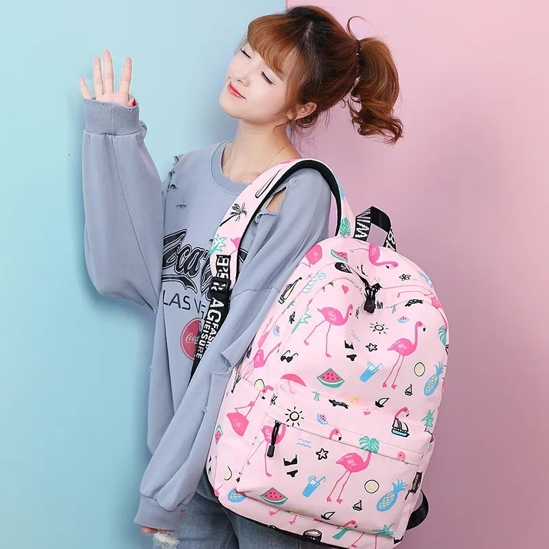 Simple Cute Style Canvas Backpack Women Strawberry Printing Nylon Bag  Laptop School Bag For Girls