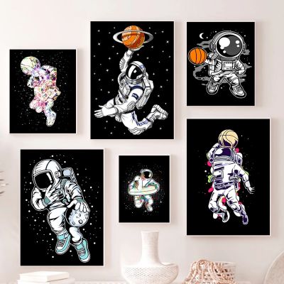 Astronaut Basketball Canvas Painting Poster Space Wall Art Print Basketball Boys Bedroom Gifts Player Room Decor No Frame