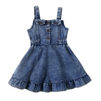 Toddler Kids Baby Girls Summer Denim Dress, Fashion Sleeveless Button Down Ruffle Tank Dress 6M-4T  by Hs2023