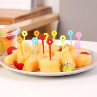 4/12Pcs Fruit Forks Floral Design Cartoon Plastic Sunflower Shape Dessert Toothpick Bento Accessories for Home