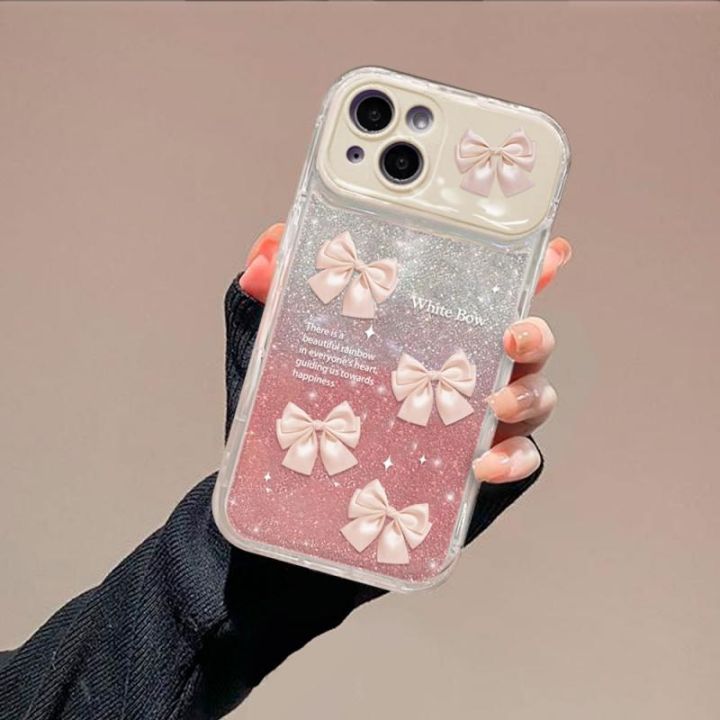 เคสโทรศัพท์มือถือแบบนิ่ม-กันกระแทก-กันรอยกล้อง-ลายโบว์เด็กผู้หญิง-พร้อมกระจก-สีชมพู-สําหรับ-iphone-12-x-xr-xs-7-8-13-14