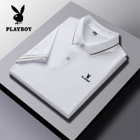 Playboy เสื้อยืดผู้ชายเสื้อโปโลมีปกเสื้อพิมพ์ลายแขนสั้นเสื้อยืด