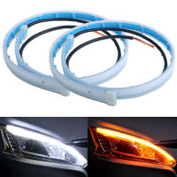 2Pcs DRL LED Strip ไฟเลี้ยว Sequential สีเหลือง Bright ไฟวิ่งกลางวันแบบยืดหยุ่น12V ไฟหน้ารถ Auto Accessories