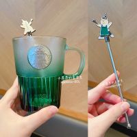 Starbuck New Magic Bear Cup 2022 Gradient Green Goddess Glass With Bear Stirring Rod Desktop Drinking Cup