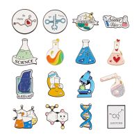 【CW】❀  16Pcs Chemistry Science Alloy Enamel Brooches Set Microscope Gene Strand Laboratory Flask Test Tube Pin Jewelry for