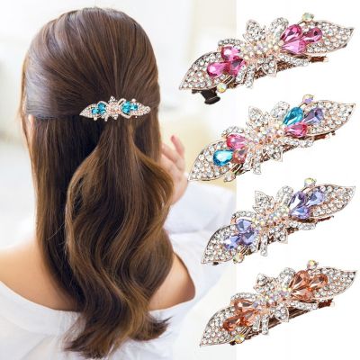 Womens Korean White Crystal Diamond Flower Mother Hairpin Hair Accessories Temperament Spring Clip Wild Plate Hair Top Clip