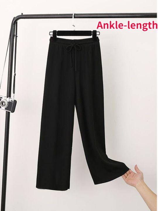 2023-women-wide-trousers-loose-summer-pants-soft-ice-silk-elegant-high-waisted-baggy-straight-pants-basic-lace-up-female-slacks