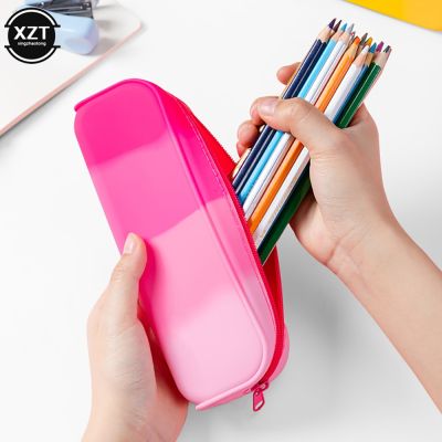 New Creative Gradient Color Pencil Case Kawaii Large Capacity Silicone Pen Bag Student Stationery Bag Storage Bag School Supply