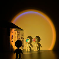 Astronaut Robot Rainbow Projection Sunset Lamp Table Night Light USB Charging Dimming Atmosphere Light For Home Bedroom Decor