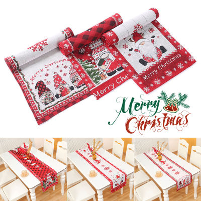 [จัดส่งฟรี] 180X33Cm Christmas Decorations Table Runner Polyester Snowflake Santa Claus Dining Table Runner Indoor Outdoor Home Decoration