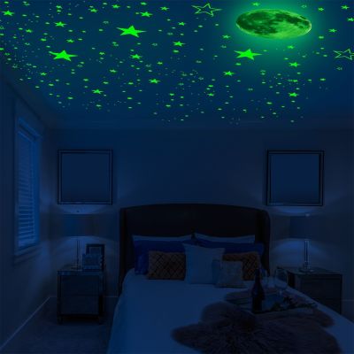 ✜❒ 1049pcs Moon Star Luminous Wall Sticker Dot Fluorescent Sticker 3D Glow in the Dark Kids Baby Room Bedroom Home Decor Sticker