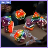 MUMU 7pcs/set Polyhedral สำหรับ TRPG DND อุปกรณ์ปาร์ตี้ปาร์ตี้ ของเล่นเพื่อความบันเทิงยามว่าง อุปกรณ์เสริมเกม ชุดลูกเต๋าสีรุ้ง เกมกระดานกระดาน