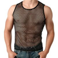 New Men Running Vests Mesh Sheer T-shirt Gym Training Tank Top Fish Net Sporting Top Sleeveless Hole Solid See Through 2020