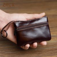 ZRCX Mens Retro Leather Card Bag Head Layer Cowhide Coin Purse Handmade Zipper Wallet Key Case Car Key Case