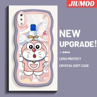 เคส JIUMOO สำหรับ VIVO Y91เคส Y95 Y91i ลายโดราเอมอนสีชมพูน่ารักแฟชั่นสีสันสดใสลายคลื่นขอบเคสโทรศัพท์แบบใสปลอกซิลิโคนนิ่มกันกระแทกเคสโปร่งใสป้องกันเลนส์กล้อง