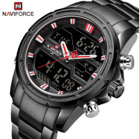 NAVIFORCE หรูหราผู้ชายแฟชั่นแบรนด์กีฬานาฬิกาสแตนเลสวงผู้ชายกันน้ำนาฬิกาจอแสดงผลแบบ Dual