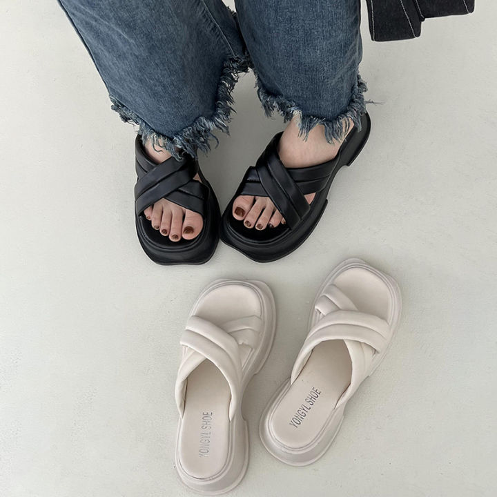 kaidewemak-ส่งจากไทย-รองเท้าแตะผู้หญิงกลางแจ้งของผู้หญิงรองเท้าแตะเพิ่มชั้นบนหนังเทียมขนาด-3-ซม