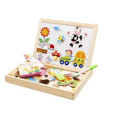 Wooden Toys Magnetic Puzzle Drawing Board Puzzle Toys Children 3D Puzzle Drawing Board Children Learning Educational Wooden Toy