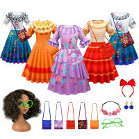 Kids Madrigal Cosplay Costume Girl Dress Fancy Dresses For Carnival Halloween Princess Dress Glasses Earrings Mirabel Costume