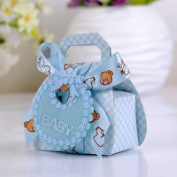 Bear Shape DIY Paper Gift Box Christening Baby Shower Party Favor Boxes Paper Candy Box with Bib Tags &amp; Ribbons12pcs