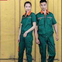 คนงานแขนสั้น Coveralls ผู้ชายฤดูร้อนทำงานเสื้อผ้าโรงงานการประชุมเชิงปฏิบัติการเครื่องแบบสีเขียวแรงงาน Workwear กระเป๋าหลายชุด