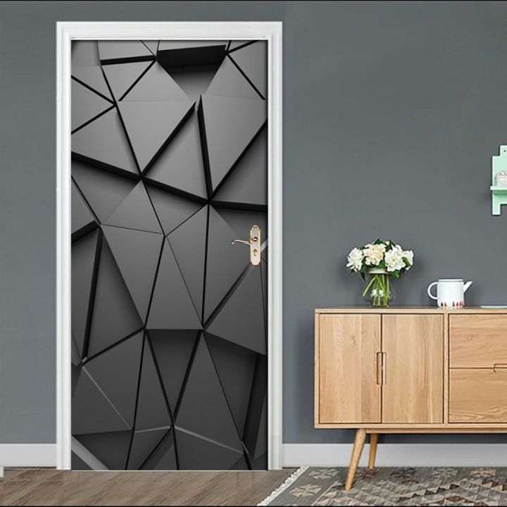 Custom self adhesive Door sticker Mural Abstract Cube geometric ...