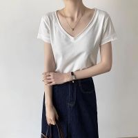 Spot parcel post Niche White Shoulder Short Sleeve V Collar T Womens Summer T-shirt 2023 New Korean Casual Temperament Wild T-shirt Top