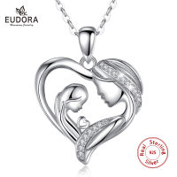 EUDORA 100 925 Sterling Silver Popular Mother and Daughter Heart necklace with Crystal CZ Necklace Mothers birthday Gifts D584