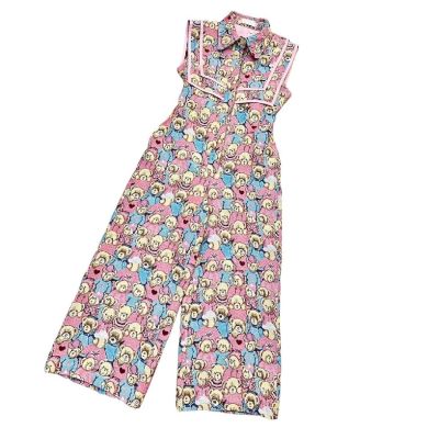 P007-061 PIMNADACLOSET - Sleeveless 2 Layer Sailor Collar Button Down Tie Back Woven Bear Side Pockets Long Wide Leg Jumpsuite