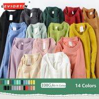 Fashion Men Women Oversize Streetwear Sweatshirts Tops Cotton Morandi Solid Combed Cotton Round Neck Loose Pullover Sweat Shirts