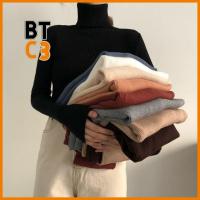 BTC3 ถัก พื้นฐาน ฤดูใบไม้ร่วงฤดูหนาว เสื้อสวมหัว เสื้อกันหนาวผู้หญิง จัมเปอร์ เสื้อคอเต่า