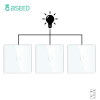 Bseed 1Gang 2way3way Touch Switch 3Packs Light Switch White Black Golden Crystal Class Panel EU Wall Switches Waterproof Switch