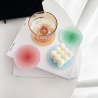 4 Colors Simple Ins Wind Acrylic Coasters Round Sunset Gradient Nordic Table Cup Mat Shooting Props Insulation Placemat