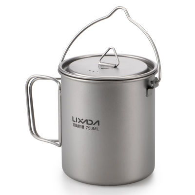 2021Lixada Ultralight 750ml Titanium Pot Portable Titanium Water Mug Cup with Lid and Foldable Handle Outdoor Camping Cooking Picnic