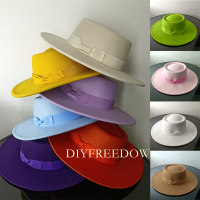 HotFedora หมวกสำหรับผู้หญิงผู้ชายแบนด้านบนเว้าออกแบบฤดูใบไม้ร่วงฤดูหนาวโบว์ผูกแจ๊สหมวกที่มีสีสัน U Nisex Fedora ปีกกว้างหมวกปานามา2022