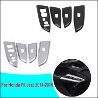 รถพลาสติก ABS ประตูกระจกหน้าต่างแผง Armrest Lift ปุ่มสวิทช์ Trim กรอบ Stick 4Pcs สำหรับ Honda Fit Jazz 2014 2015 2016