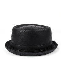 100 Leather Men Flat Pork Pie Hat For Gentleman Dad Fedora Hat Bowler Porkpie Jazz Hat Big 4Size S M L XL